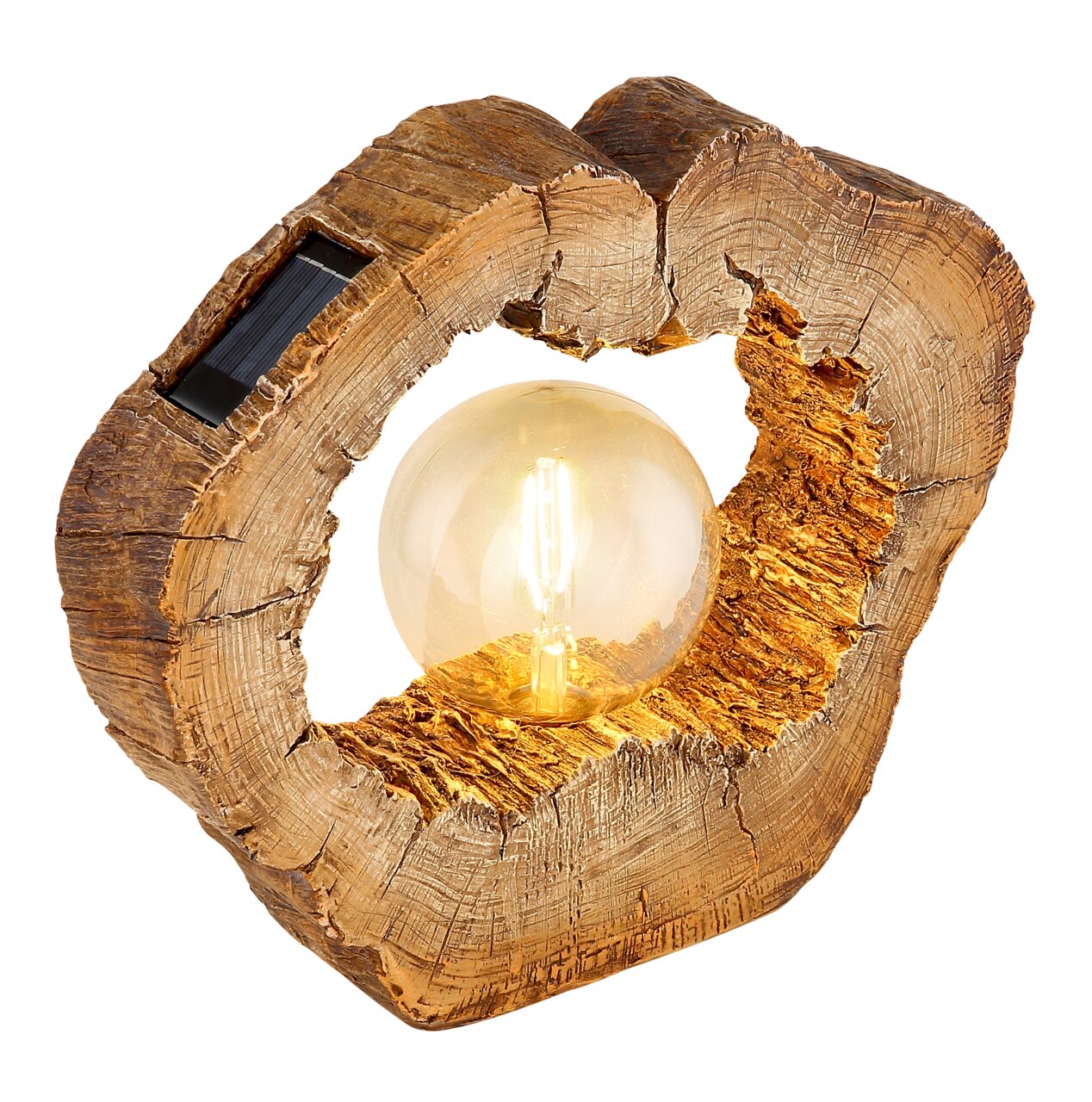 Globo Lighting Solarleuchte Solarleuchte in Holzoptik mit sichtbarem Leuchtmittel, seitliche Perspektive
