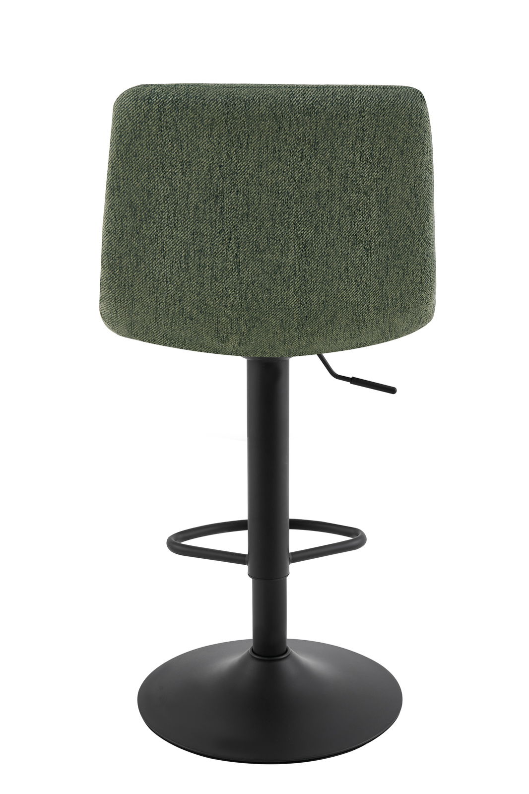 Grüner Barhocker mit schwarzem Metallfuß, Rückansicht