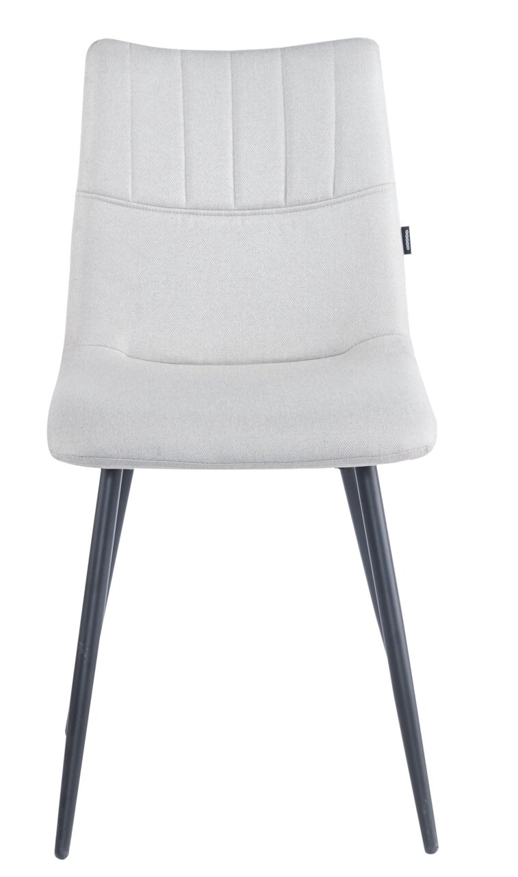 BOXXX Stuhl COURTNEY Moderner Stuhl mit grauem Stoffbezug und schwarzen Metallbeinen, Frontalansicht.