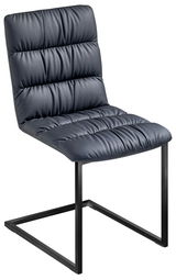 Freischwinger-Stuhl mit schwarzem, gepolstertem Sitz und Rückenlehne aus Leder, seitliche Perspektive
