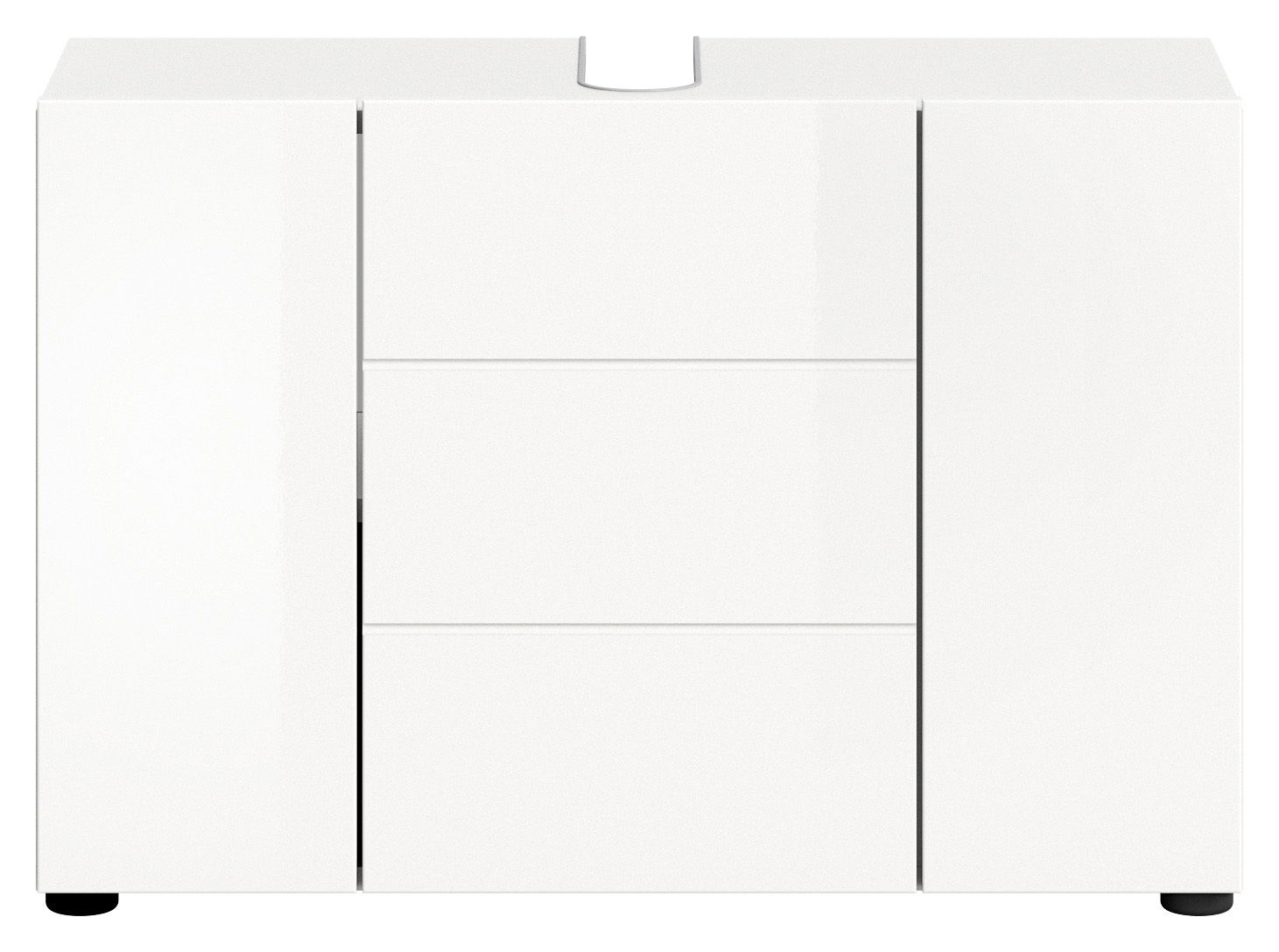 Weißer Waschbeckenunterschrank VIRA mit zwei Türen und drei Schubladen, Frontalansicht