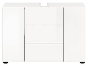 Weißer Waschbeckenunterschrank VIRA mit zwei Türen und drei Schubladen, Frontalansicht