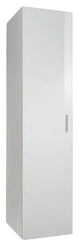 Weißer Mehrzweckschrank mit einer Tür, seitliche Perspektive