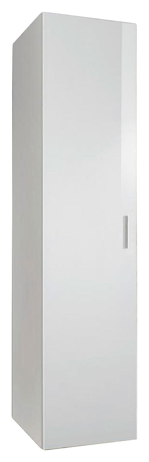 Weißer Mehrzweckschrank mit einer Tür, seitliche Perspektive