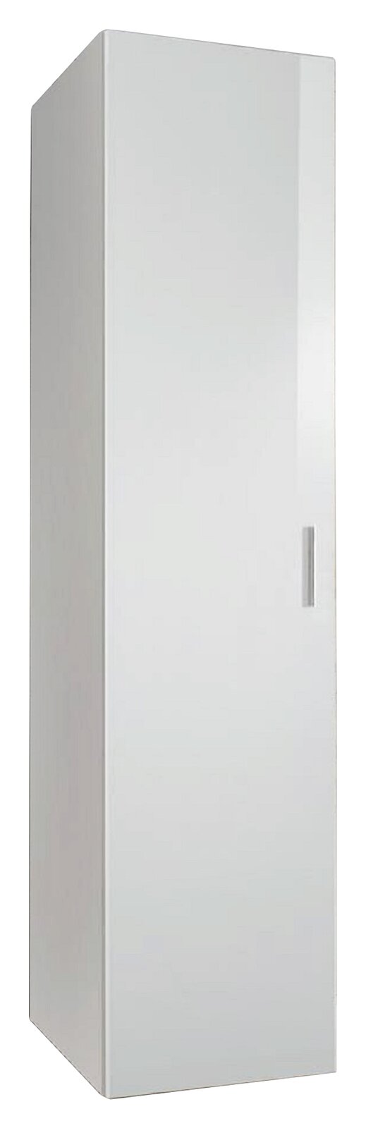 Weißer Mehrzweckschrank mit einer Tür, seitliche Perspektive