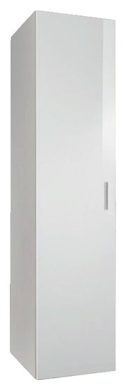 Weißer Mehrzweckschrank mit einer Tür, seitliche Perspektive