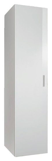 Weißer Mehrzweckschrank mit einer Tür, seitliche Perspektive