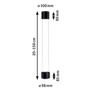 Schwarzes Schienenpendel Aldan, zylindrische Form, hängend, seitliche Ansicht, verstellbare Höhe 20-150 cm, Durchmesser 98 mm
