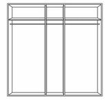 Frontansicht eines 5-türigen Drehtürenschranks mit mehreren Fächern und Kleiderstangen.