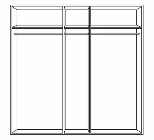 Jutzler Drehtürenschrank 5-trg. JUTZLER Frontansicht eines 5-türigen Drehtürenschranks mit mehreren Fächern und Kleiderstangen.