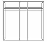 Frontansicht eines 5-türigen Drehtürenschranks mit mehreren Fächern und Kleiderstangen.