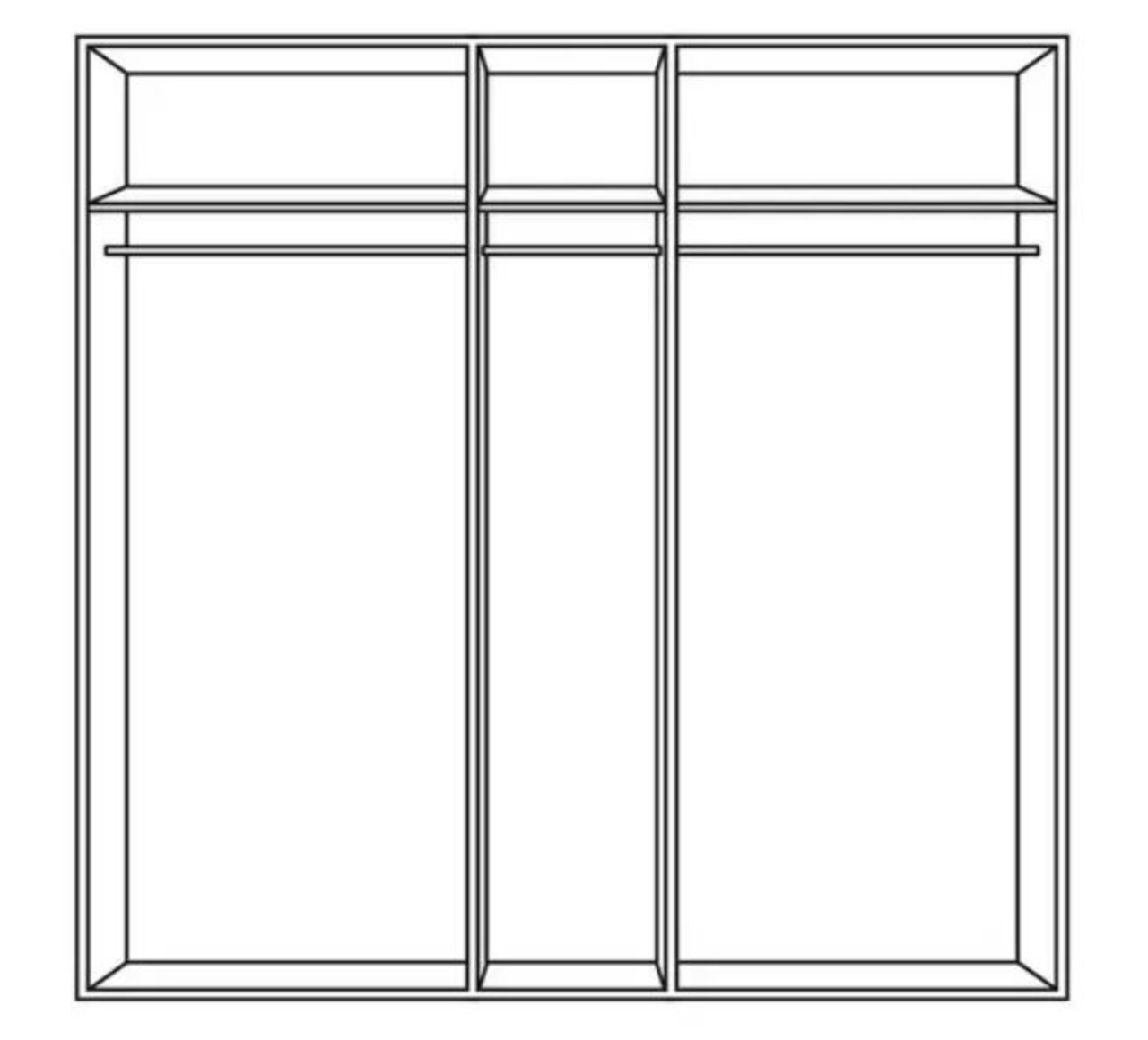 Jutzler Drehtürenschrank 5-trg. JUTZLER Frontansicht eines 5-türigen Drehtürenschranks mit mehreren Fächern und Kleiderstangen.