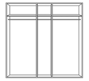 Frontansicht eines 5-türigen Drehtürenschranks mit mehreren Fächern und Kleiderstangen.