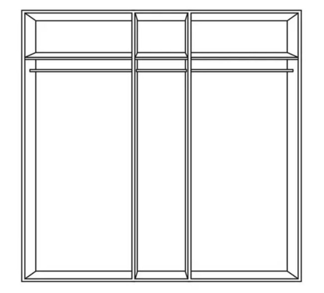 Jutzler Drehtürenschrank 5-trg. JUTZLER Frontansicht eines 5-türigen Drehtürenschranks mit mehreren Fächern und Kleiderstangen.