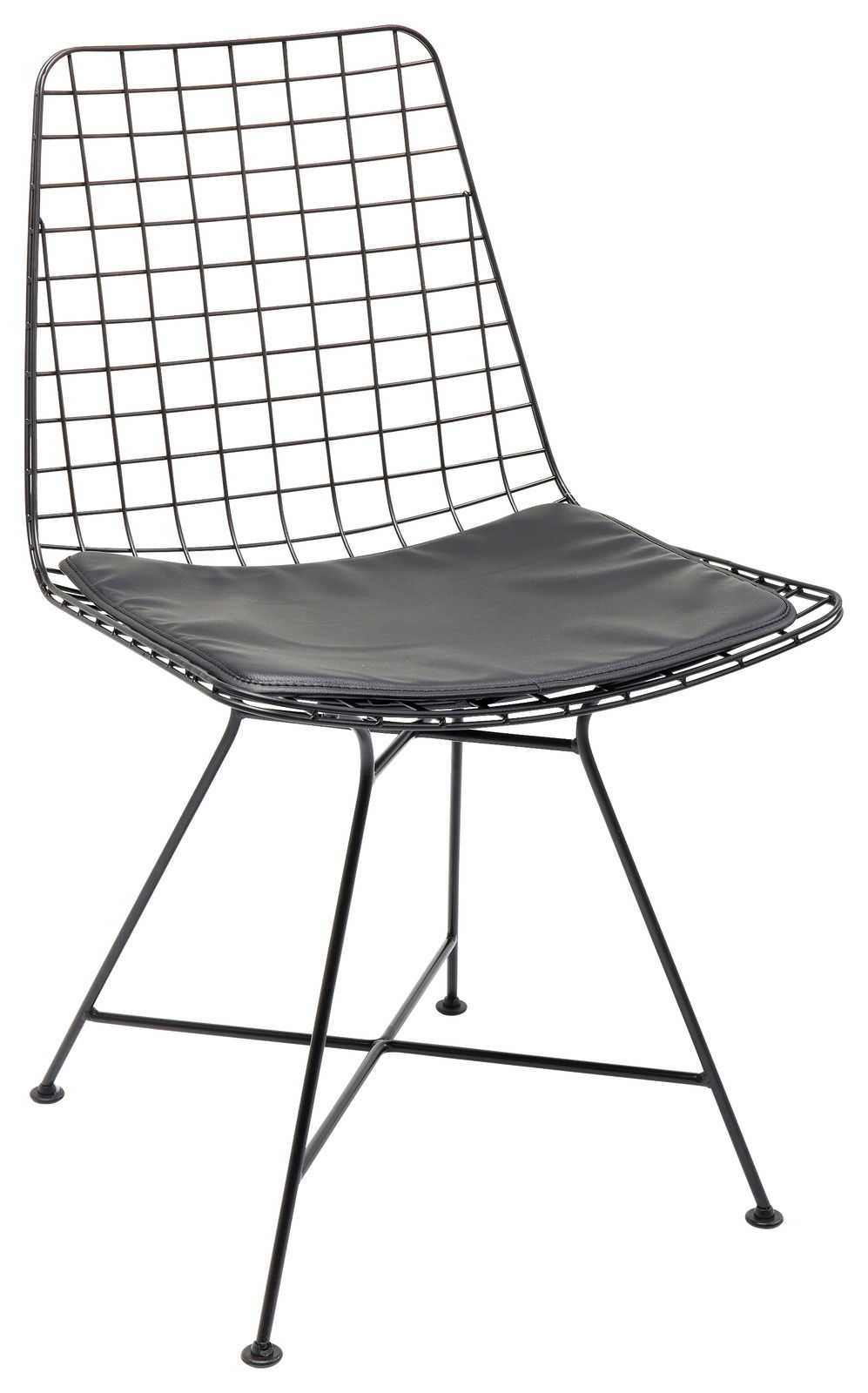 Karé Stuhl GRID Moderner schwarzer Drahtstuhl mit gepolstertem Sitz, seitliche Perspektive