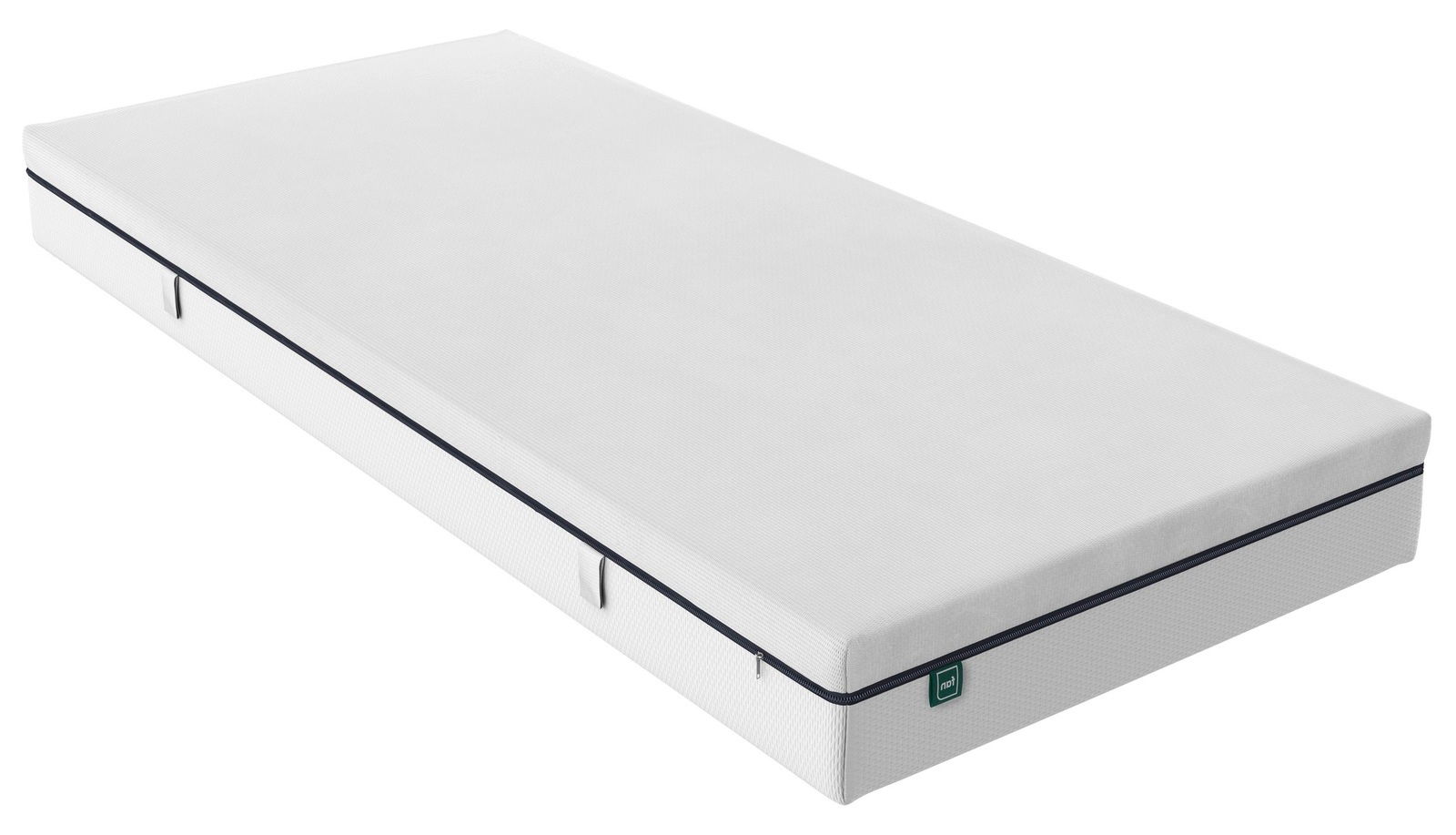 Zurbrüggen Komfortschaummatratze MAX FOAM BY FAN Komfortschaummatratze in seitlicher Perspektive mit weißem Bezug und schwarzem Reißverschluss.