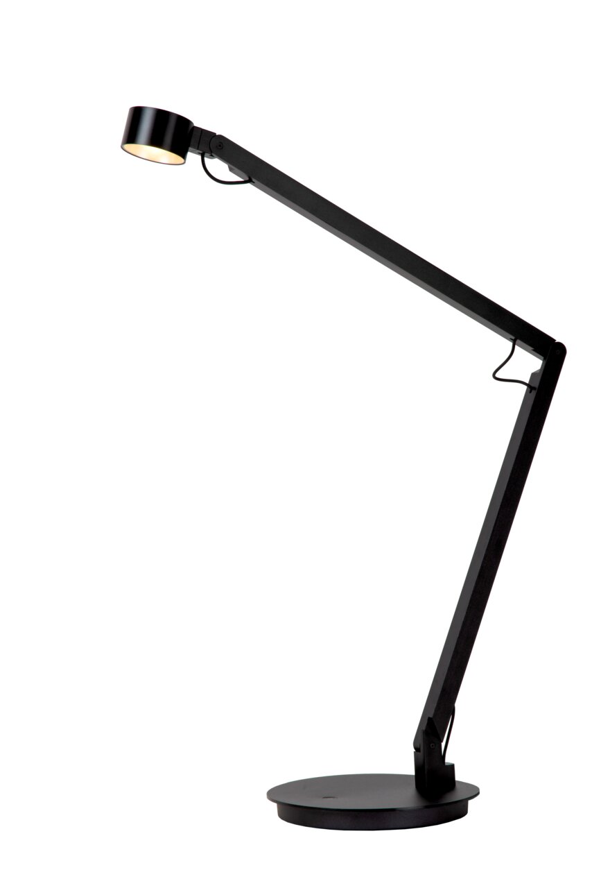 Moderne schwarze Tisch- und Schreibtischleuchte mit verstellbarem Arm, seitliche Perspektive