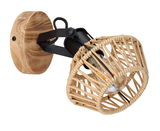 Wandstrahler VALLI mit Holzhalterung und geflochtenem Lampenschirm aus Rattan, seitliche Perspektive