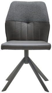 Moderner Stuhl mit grauem Stoffbezug und schwarzem Leder, Vorderansicht