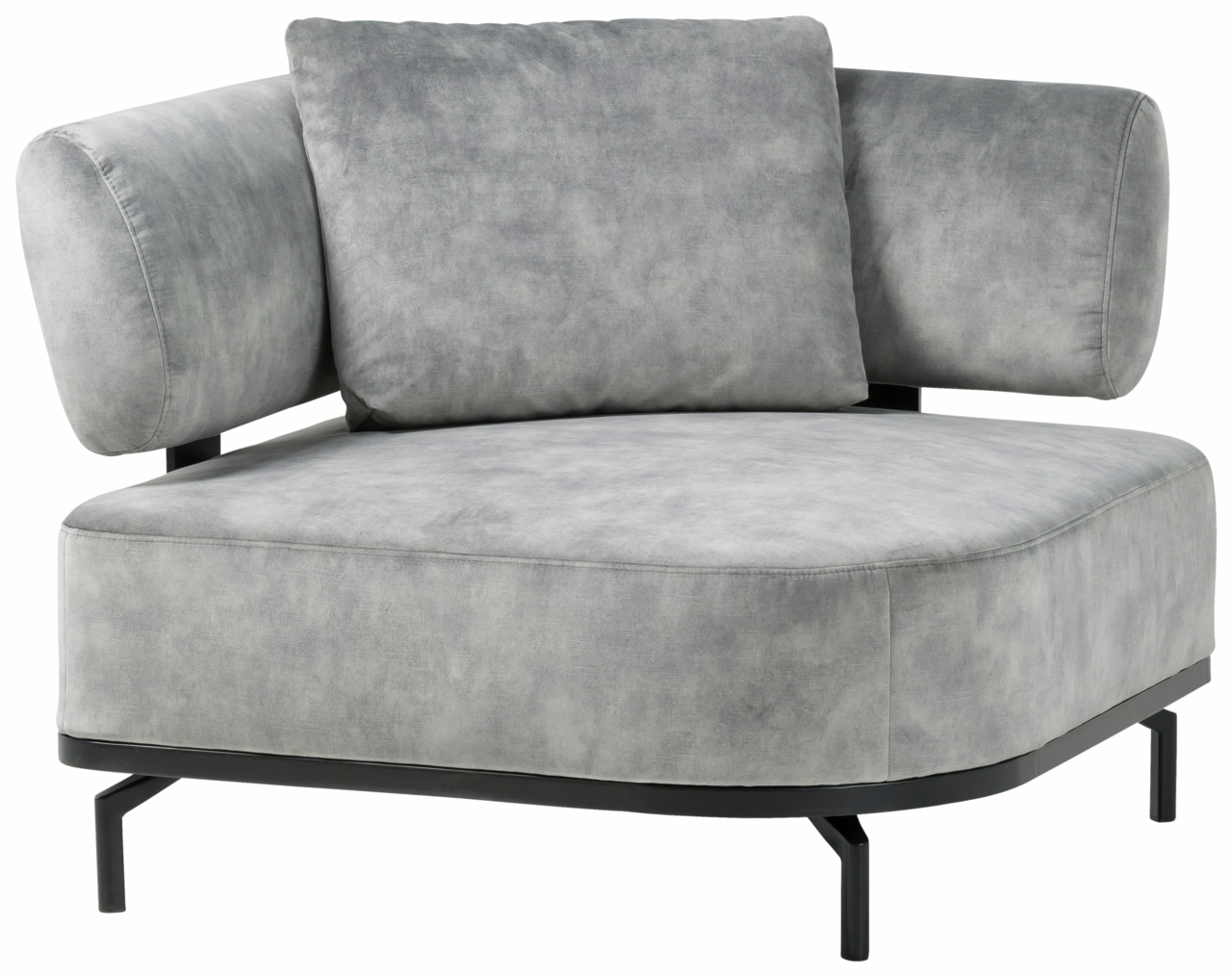 Grauer Sessel mit modernem Design, Ansicht von vorne links