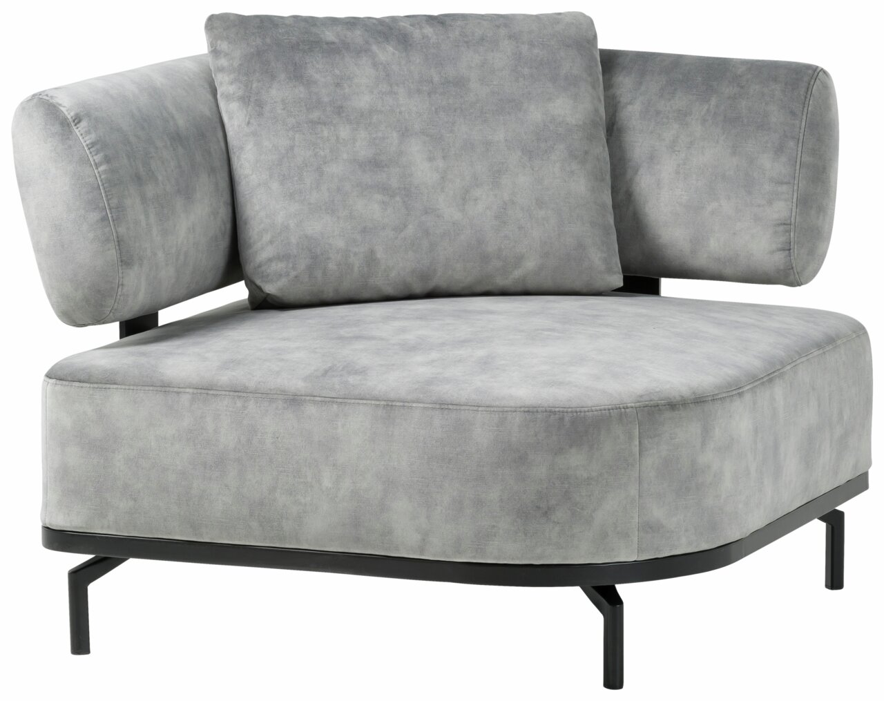 Grijze fauteuil met een modern ontwerp, gezien vanaf de linkerkant