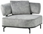 Grijze fauteuil met een modern ontwerp, gezien vanaf de linkerkant