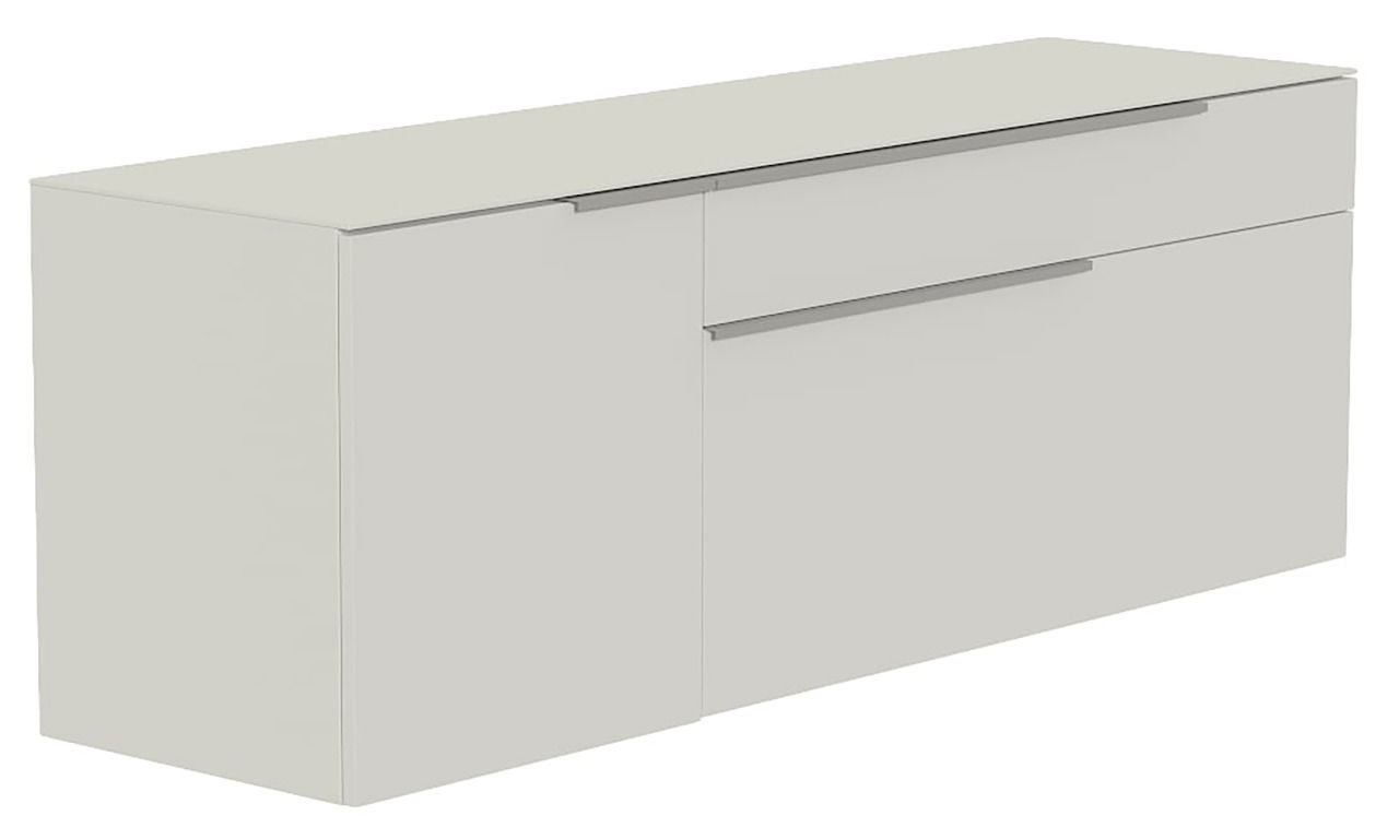Moderano Hänge-Lowboard BORMIO Weißes Hänge-Lowboard mit zwei Schubladen und einer Tür, seitliche Perspektive