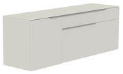 Weißes Hänge-Lowboard mit zwei Schubladen und einer Tür, seitliche Perspektive