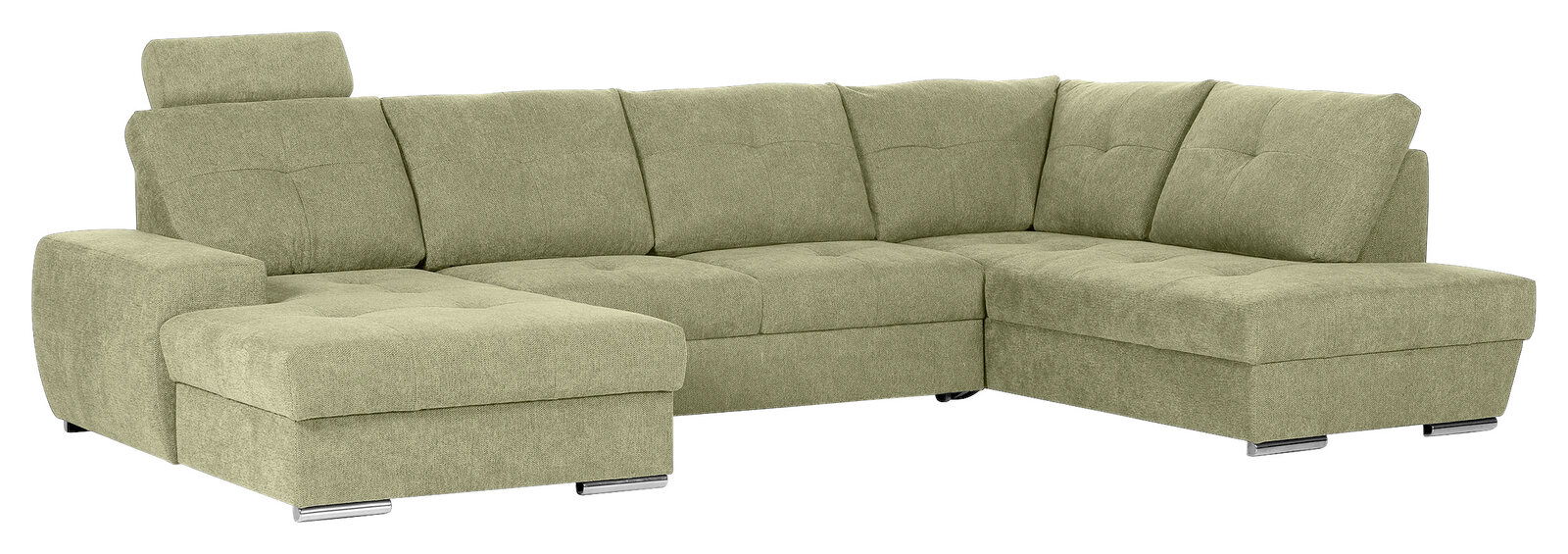 Hom´in Zithoek MAURIS Grünes Ecksofa mit Ottomane links, moderne Polsterung, Vorderansicht