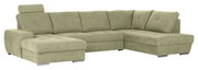 Grünes Ecksofa mit Ottomane links, moderne Polsterung, Vorderansicht