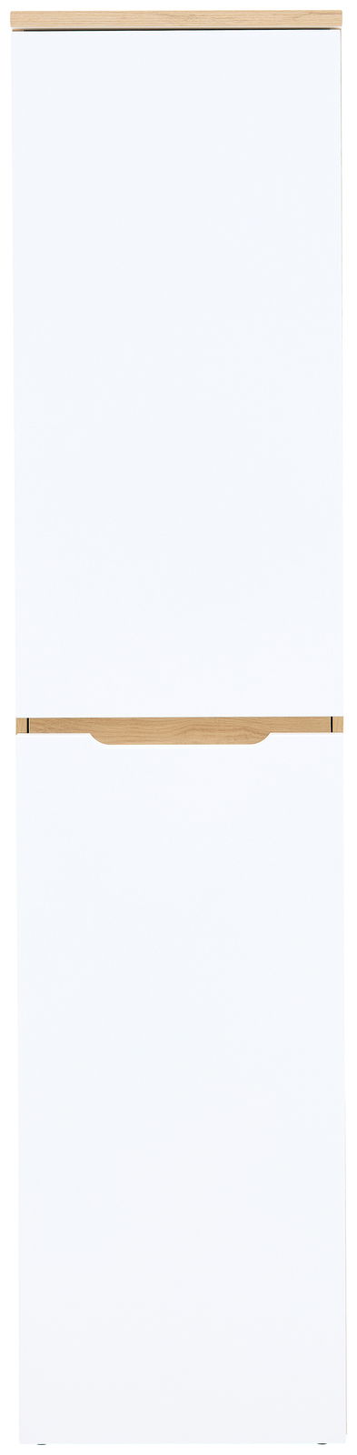 Schmaler Aktenschrank in Weiß mit Holzdetails, Frontalansicht