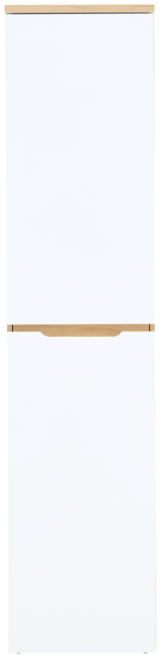 Schmaler Aktenschrank in Weiß mit Holzdetails, Frontalansicht