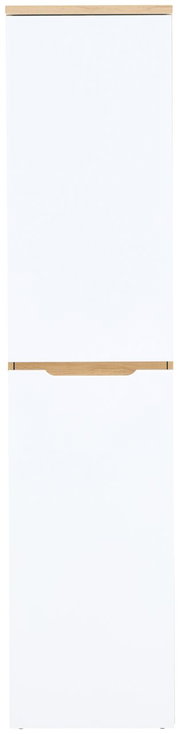 Schmaler Aktenschrank in Weiß mit Holzdetails, Frontalansicht