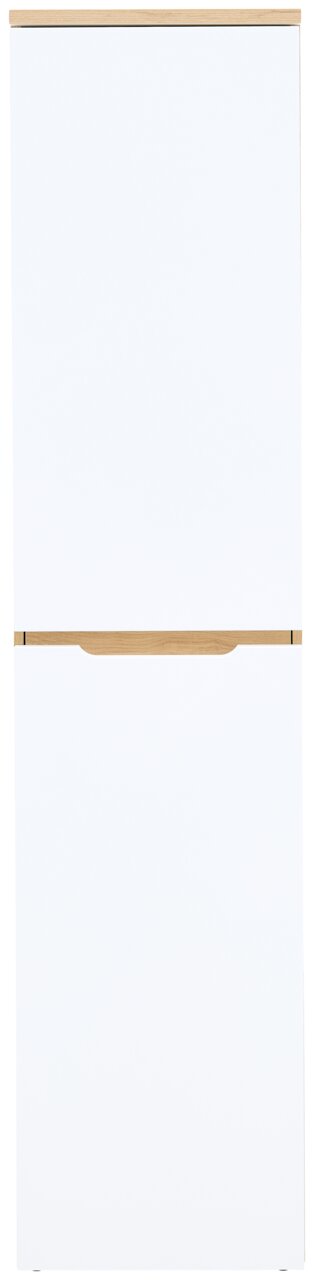 Schmaler Aktenschrank in Weiß mit Holzdetails, Frontalansicht