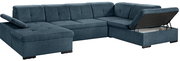 Blaue Ecksofa mit Stauraum, Ansicht von vorne rechts