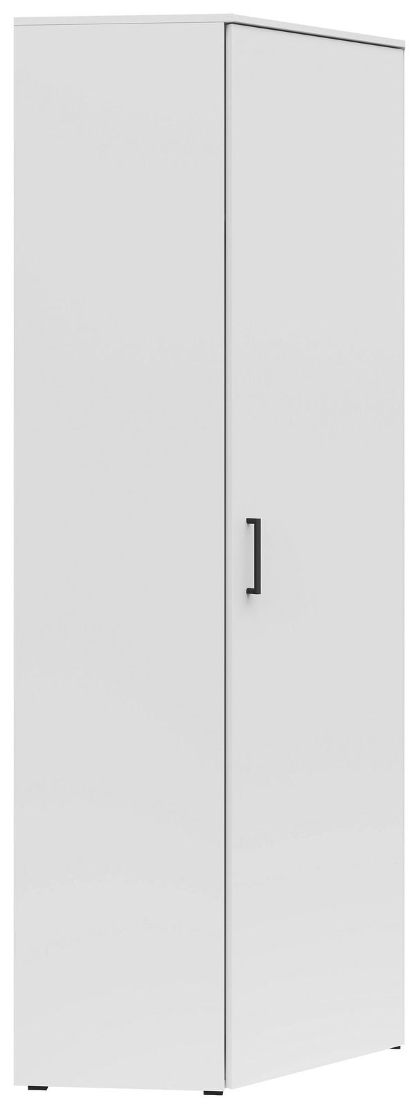 Weißer Eckschrank mit schwarzem Griff, Frontalansicht
