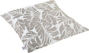 Outdoor Kissen mit Blätterdesign in Beige und Weiß, schräg von oben fotografiert