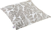 Outdoor Kissen mit Blätterdesign in Beige und Weiß, schräg von oben fotografiert