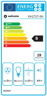 Energieeffizienzlabel für ein Küchengerät, Modell KH1727-3H, mit Energieklasse B, 28 kWh pro Jahr, 64 dB Lautstärke, Frontalansicht.
