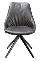 Moderner schwarzer Stuhl mit Lederbezug und Metallbeinen, Frontalansicht