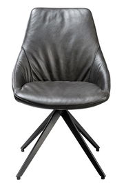 Moderner schwarzer Stuhl mit Lederbezug und Metallbeinen, Frontalansicht