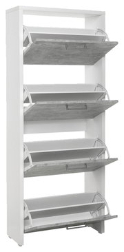 Schoenkist met vier kleppen in wit en betonlook, zijaanzicht