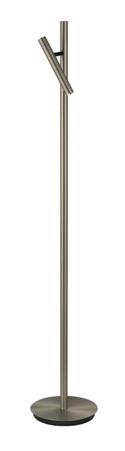 Moderne LED-Steh- und Leseleuchte in gebürstetem Metall, seitliche Perspektive