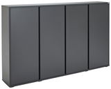 Moderner, grauer Schuhschrank mit vier Türen, seitliche Perspektive