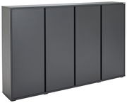 Moderner, grauer Schuhschrank mit vier Türen, seitliche Perspektive