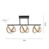 Moderne Deckenleuchte mit drei ineinander verschlungenen LED-Ringen, seitliche Perspektive.