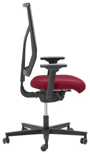 Moderner Drehstuhl mit rotem Sitzpolster, Seitenansicht