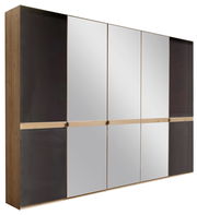 5-türiger Drehtürenschrank aus Holz mit Spiegeln, seitliche Perspektive