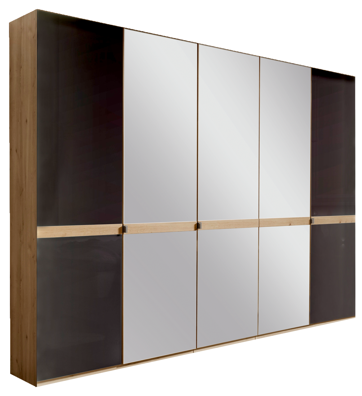 Novel Drehtürenschrank 5-türig SEVILLA 5-türiger Drehtürenschrank aus Holz mit Spiegeln, seitliche Perspektive