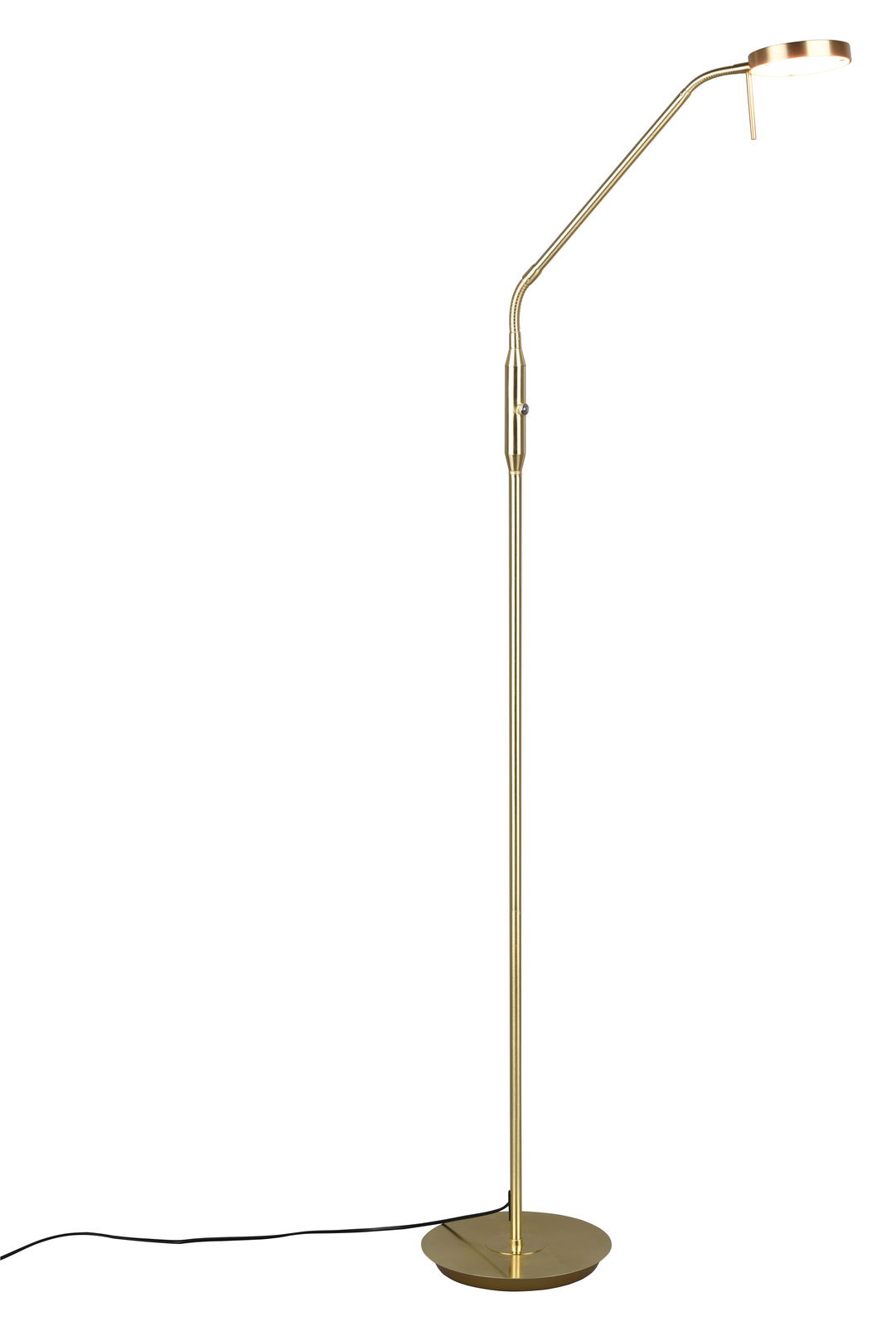 Stehleuchte in Gold mit schlankem Design und LED-Licht, seitliche Perspektive